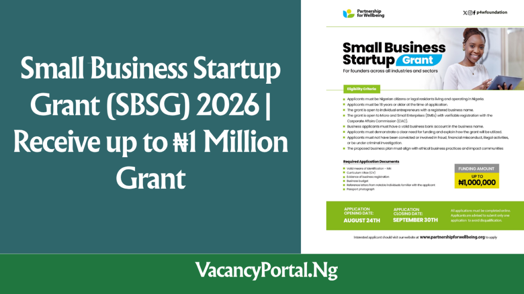Small Business Startup Grant (SBSG) 2026 | Receive up to ₦1 Million Grant Small Business Startup Grant